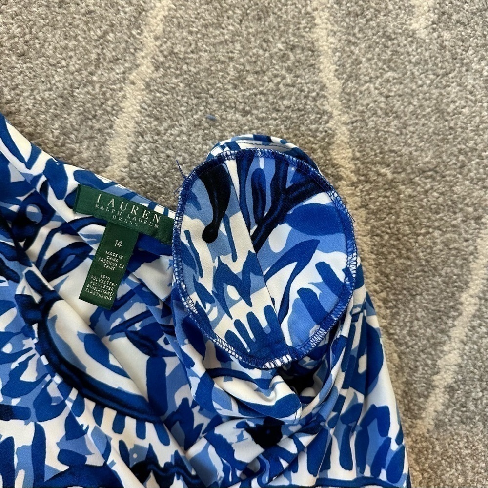 Lauren Ralph Lauren Blue V-Neck Stretch Paisley Print A-line Dress - Picture 4 of 5